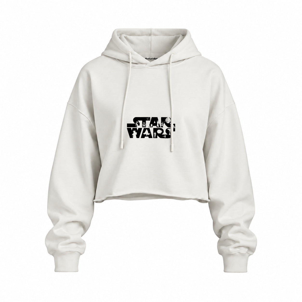 Star Wars Oversize Crop Hoodie — Beyaz — Ön baskı