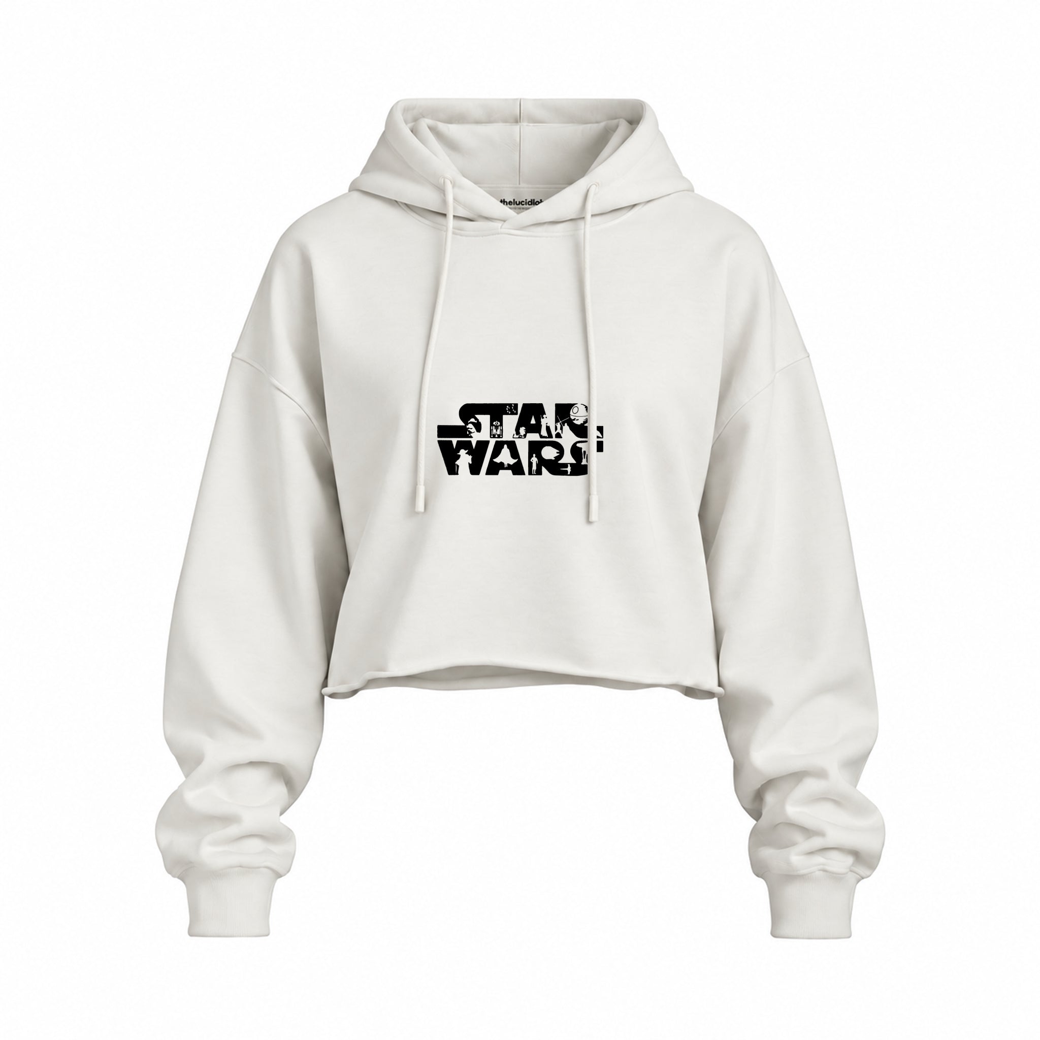 Star Wars Oversize Crop Hoodie — Beyaz — Ön baskı