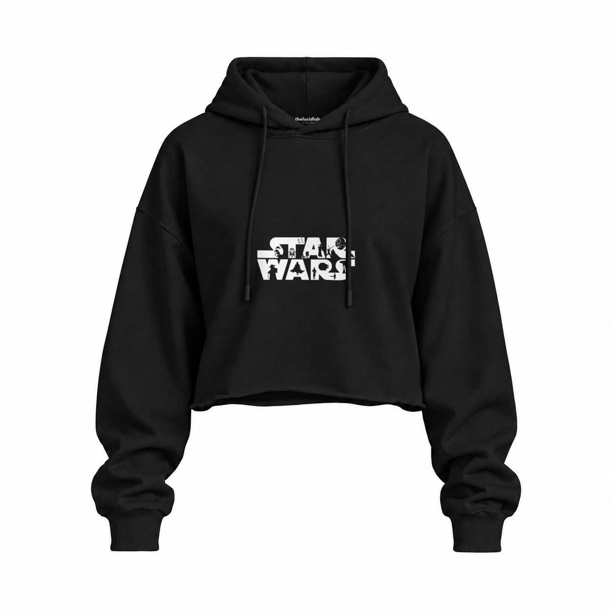 Star Wars Oversize Crop Hoodie — Siyah — Ön baskı