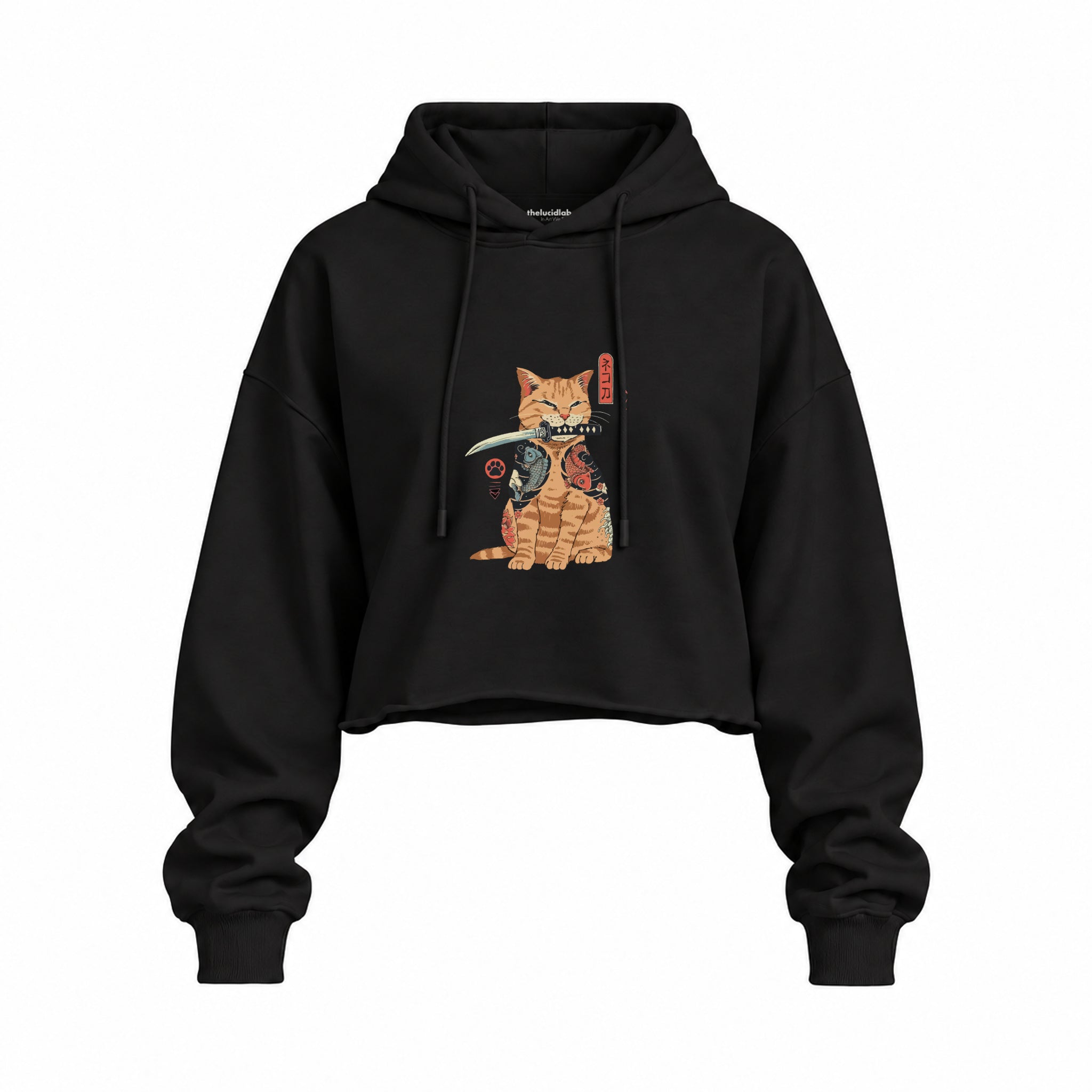 Catana Oversize Crop Hoodie — Siyah — Ön baskı