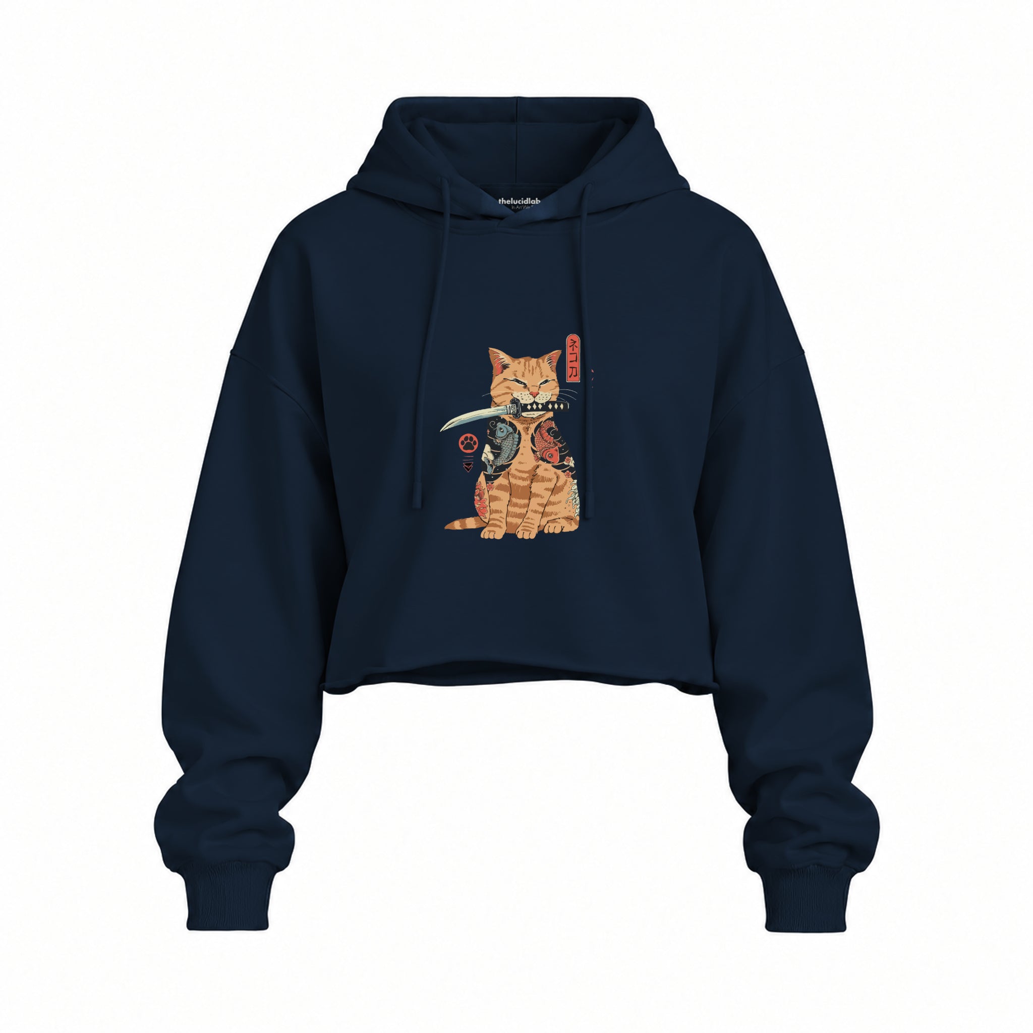 Catana Oversize Crop Hoodie — Lacivert — Ön baskı