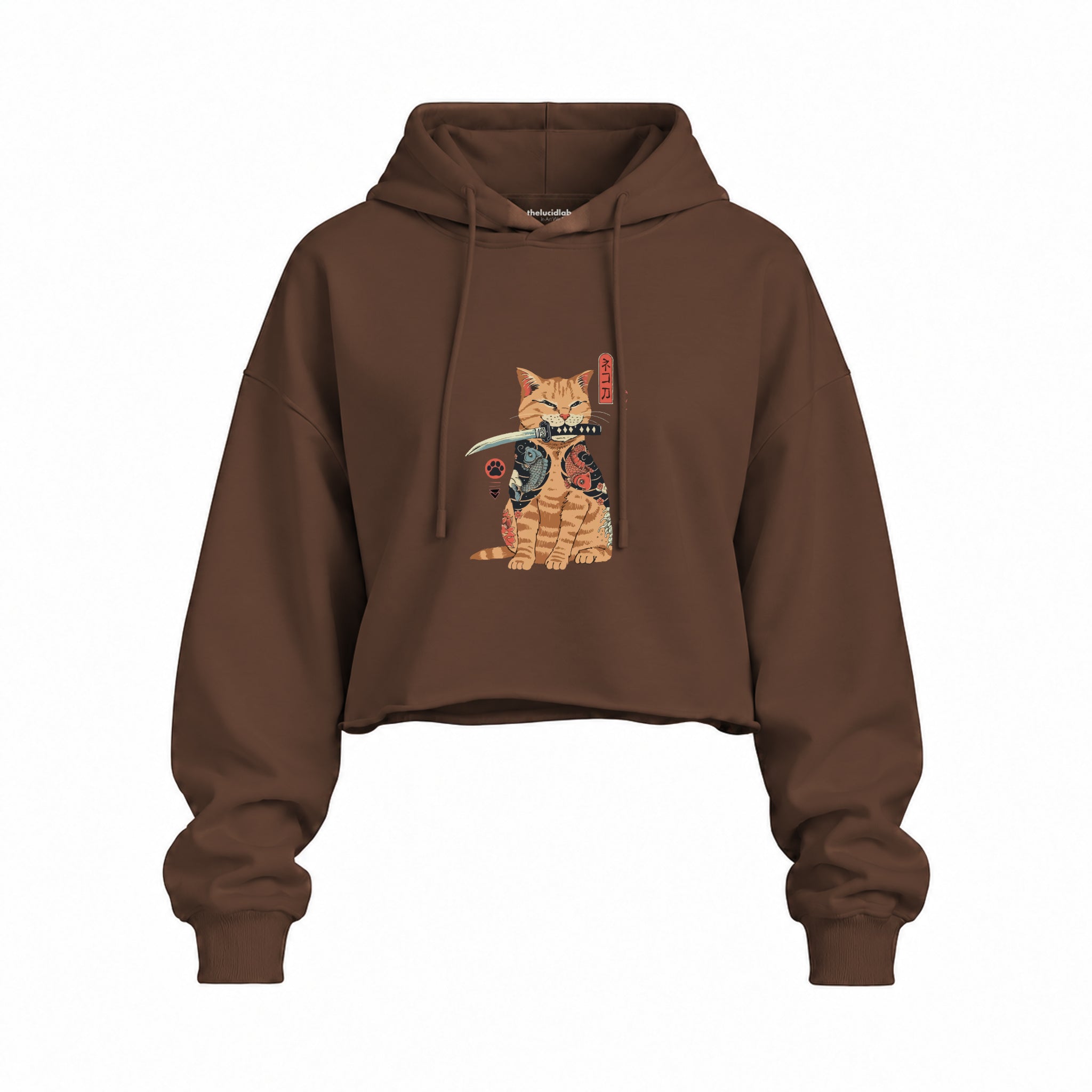 Catana Oversize Crop Hoodie — Kahverengi — Ön baskı