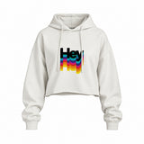 Hey Oversize Crop Hoodie — Beyaz — Ön baskı