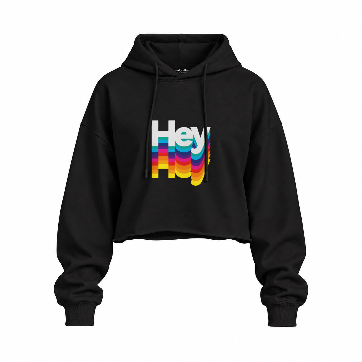 Hey Oversize Crop Hoodie — Siyah — Ön baskı
