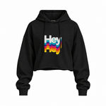 Hey Oversize Crop Hoodie — Siyah — Ön baskı