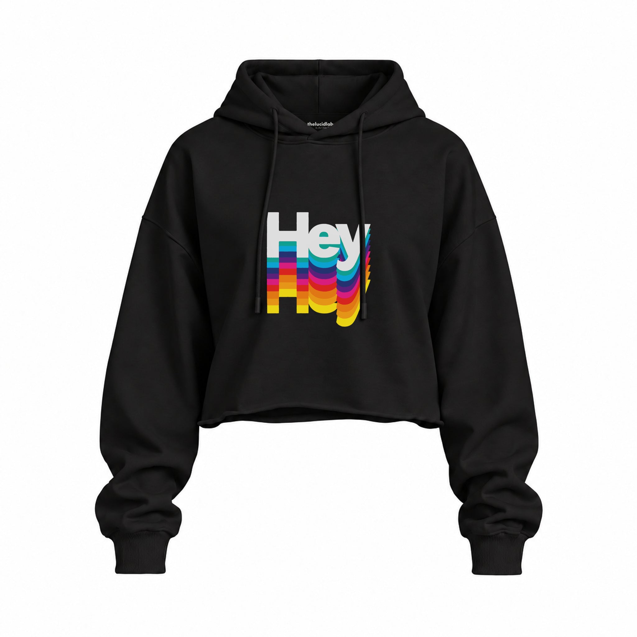Hey Oversize Crop Hoodie — Siyah — Ön baskı