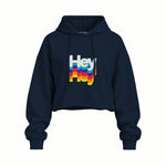 Hey Oversize Crop Hoodie — Lacivert — Ön baskı