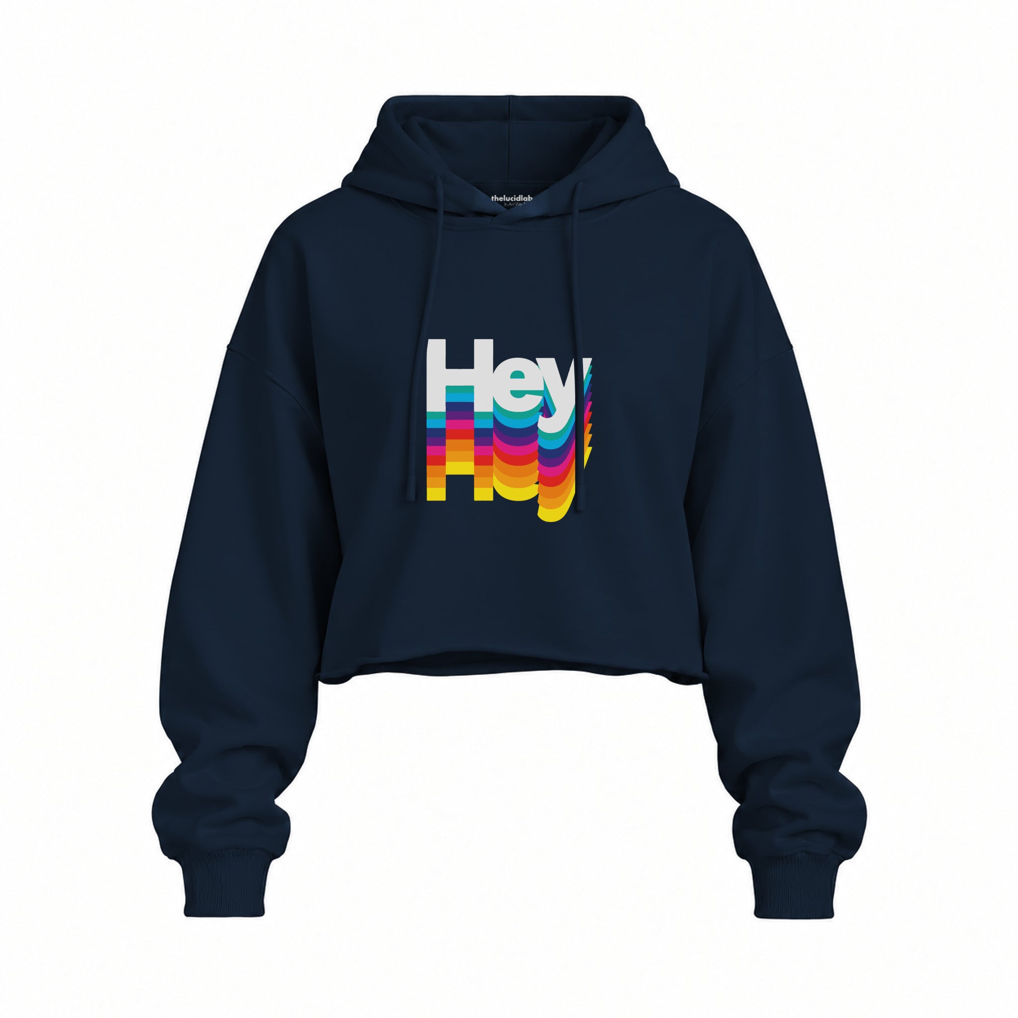 Hey Oversize Crop Hoodie — Lacivert — Ön baskı