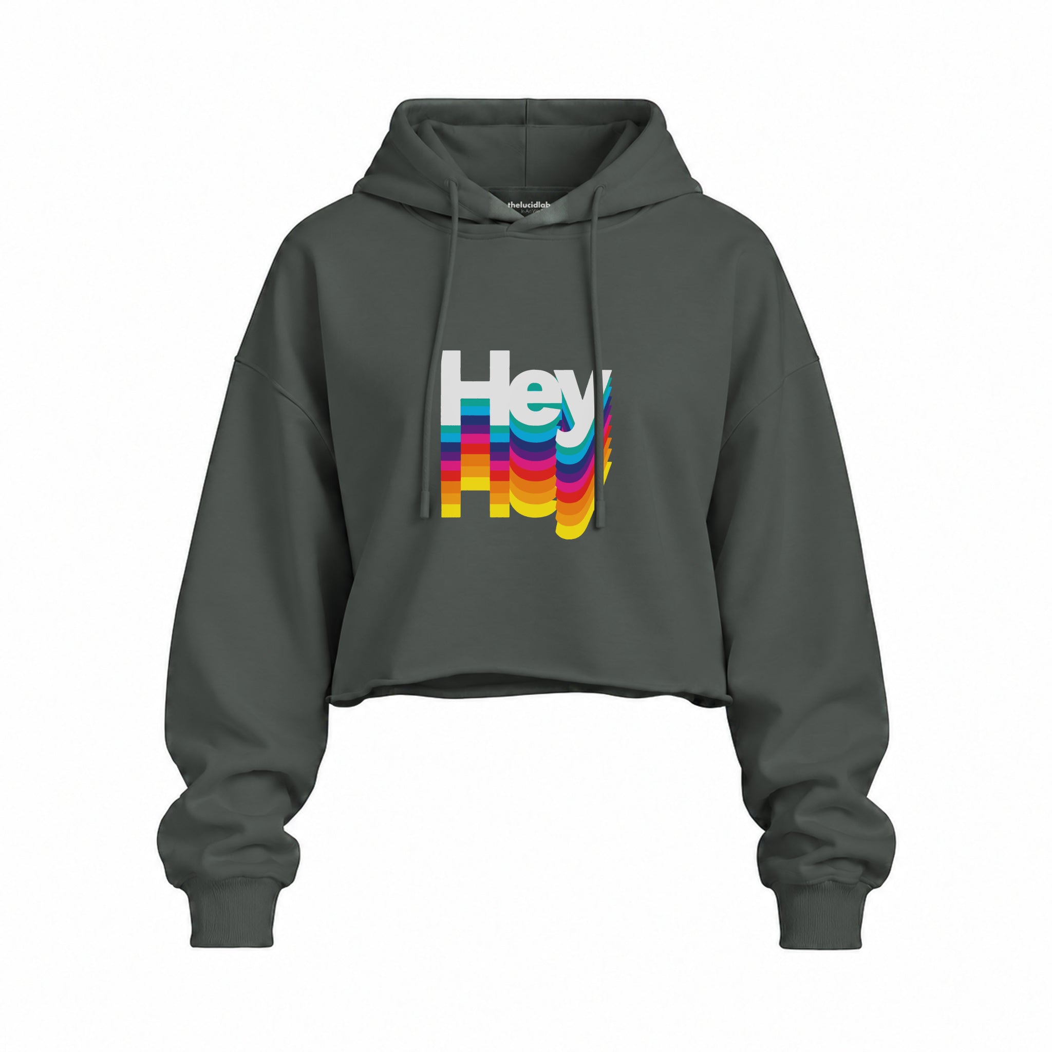 Hey Oversize Crop Hoodie — Antrasit — Ön baskı