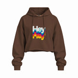 Hey Oversize Crop Hoodie — Kahverengi — Ön baskı