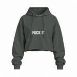 FUCK IT Oversize Crop Hoodie — Antrasit — Ön baskı