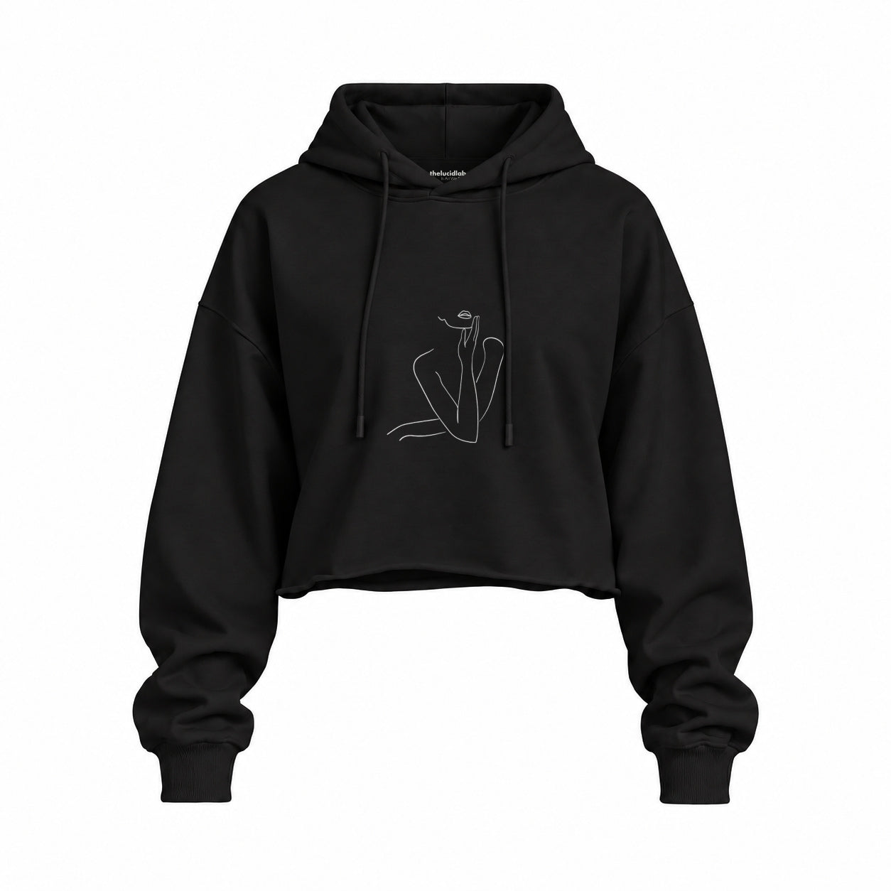 Women / Kadın Silüeti Oversize Crop Hoodie — Siyah — Ön baskı