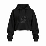 Women / Kadın Silüeti Oversize Crop Hoodie — Siyah — Ön baskı