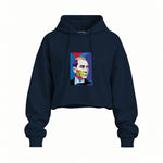 Atatürk Pop Art Oversize Crop Hoodie — Lacivert — Ön baskı