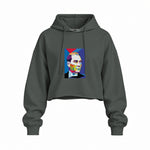 Atatürk Pop Art Oversize Crop Hoodie — Antrasit — Ön baskı