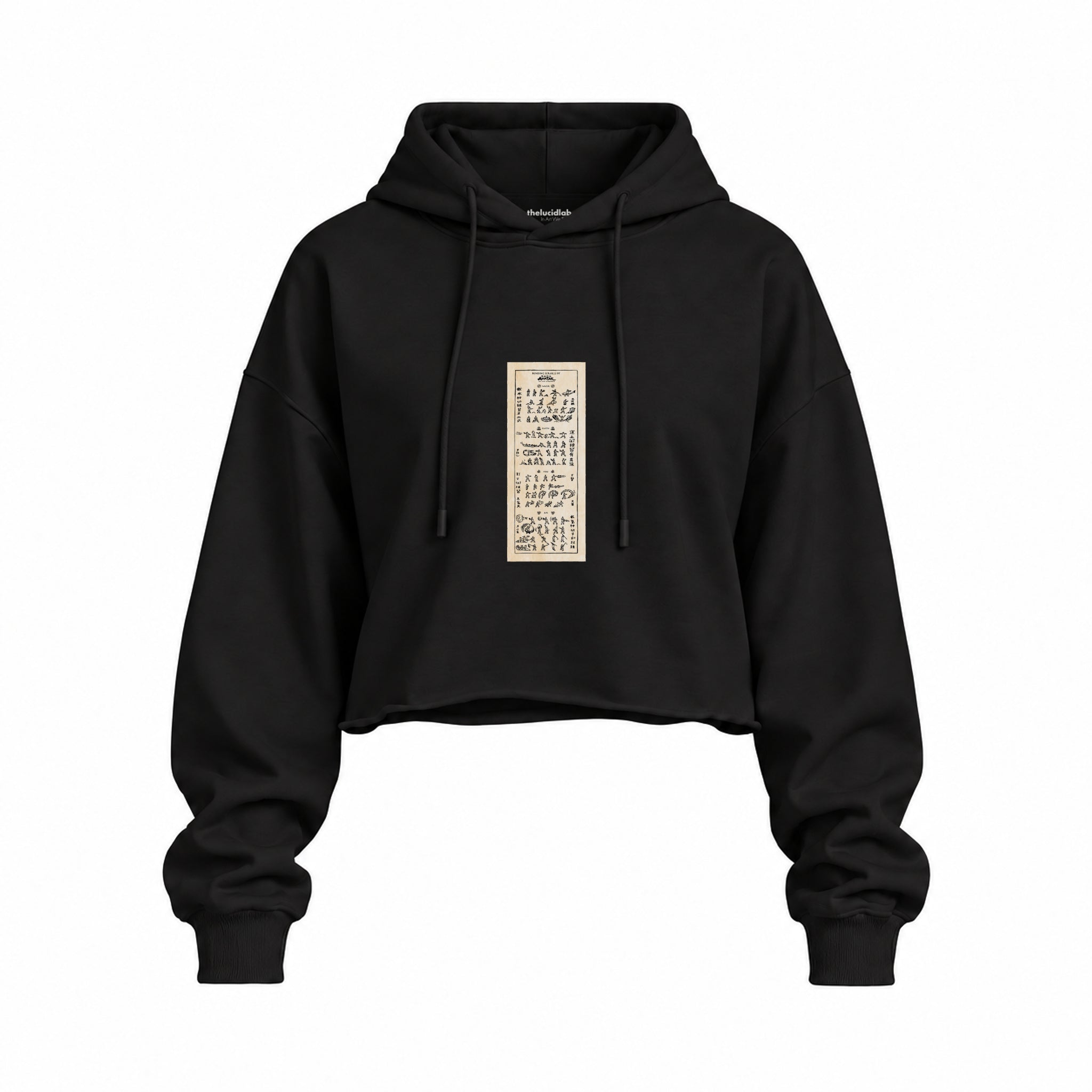 Avatar The Last Airbender Bending Scrolls Oversize Crop Hoodie — Siyah — Ön baskı