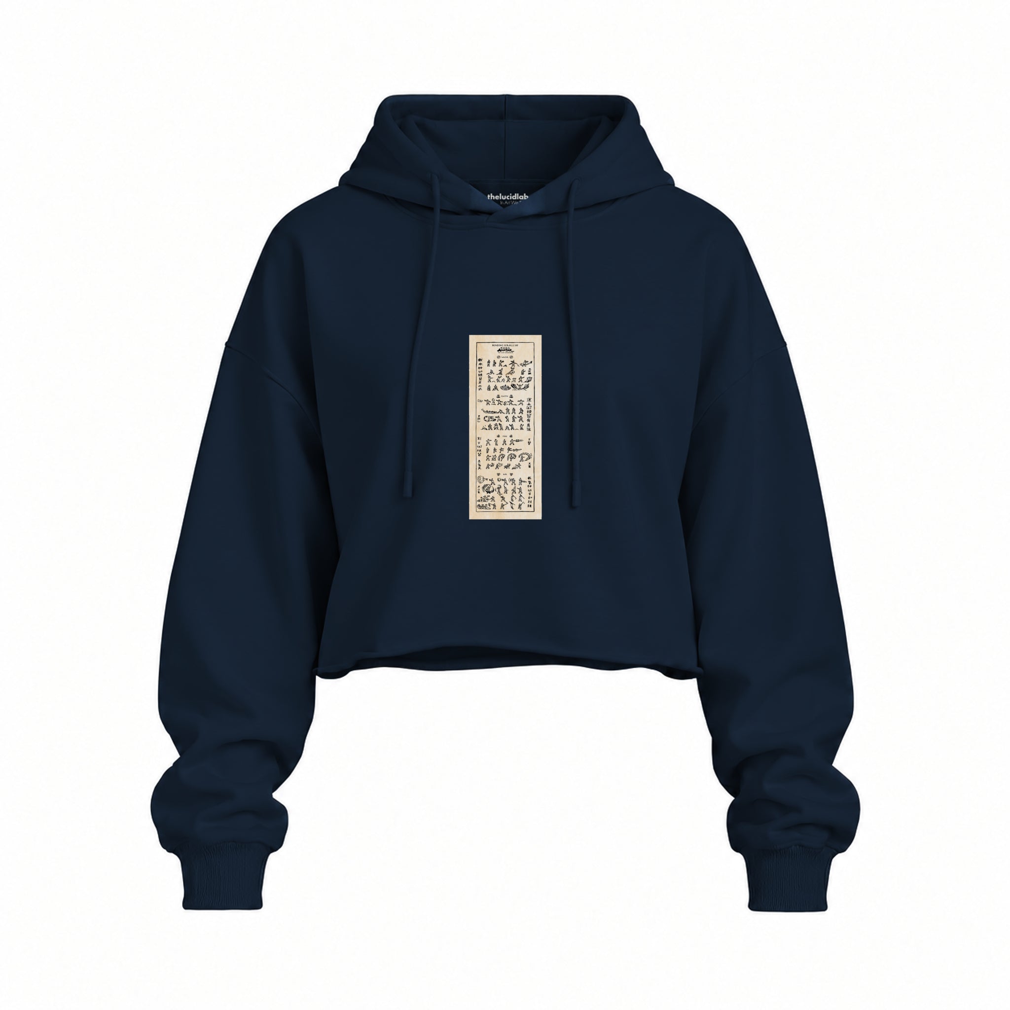 Avatar The Last Airbender Bending Scrolls Oversize Crop Hoodie — Lacivert — Ön baskı