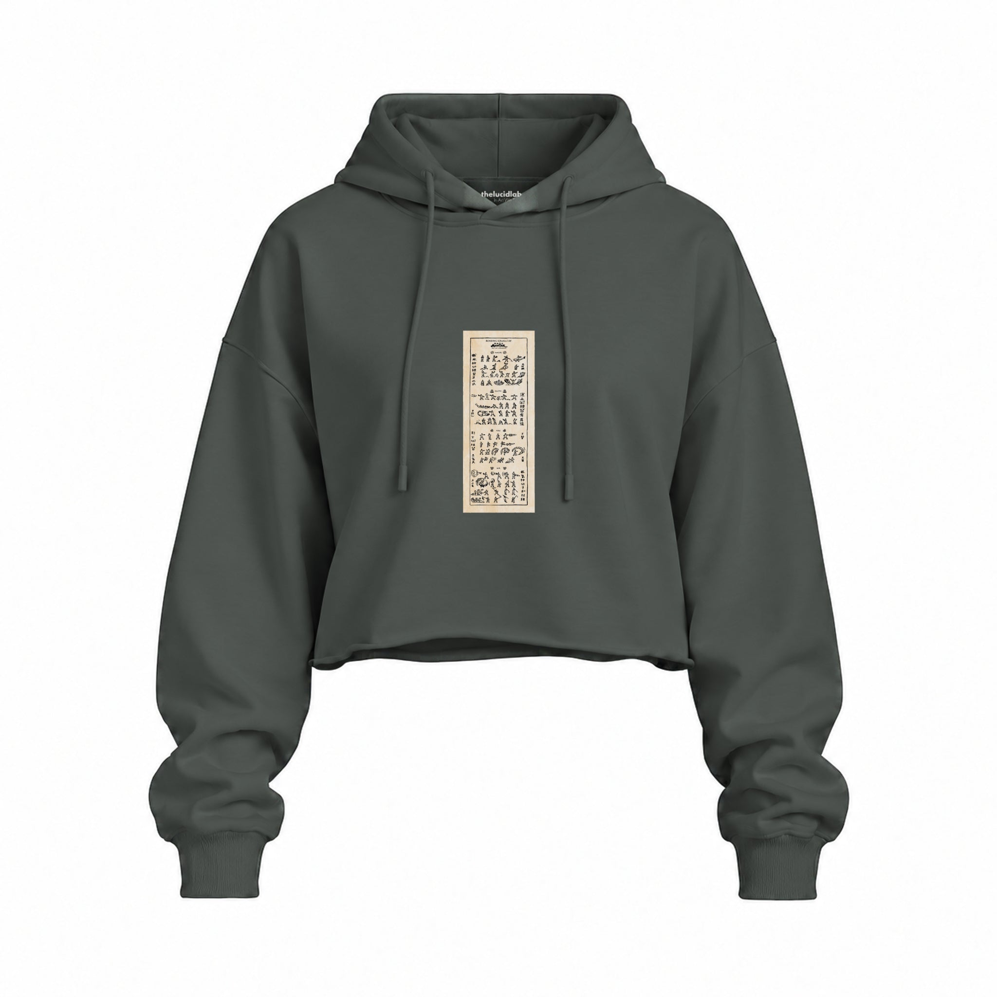 Avatar The Last Airbender Bending Scrolls Oversize Crop Hoodie — Antrasit — Ön baskı