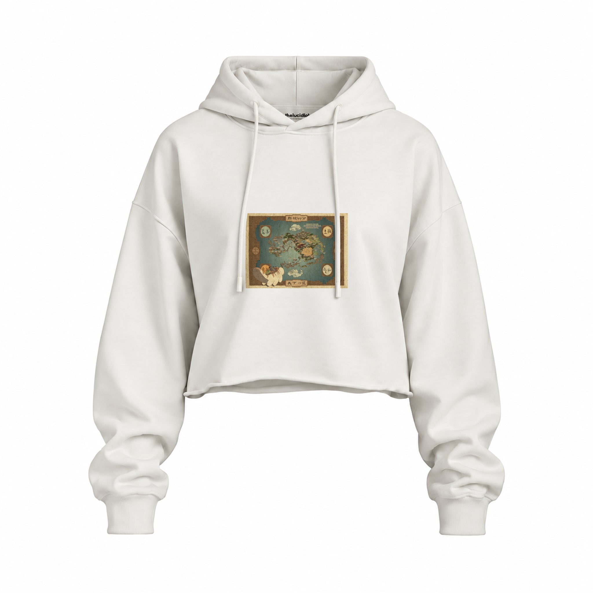 Avatar The Last Airbender Map Oversize Crop Hoodie — Beyaz — Ön baskı