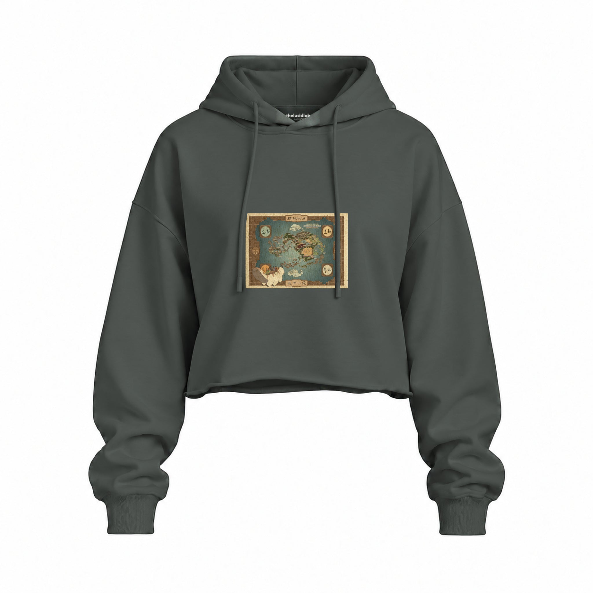 Avatar The Last Airbender Map Oversize Crop Hoodie — Antrasit — Ön baskı