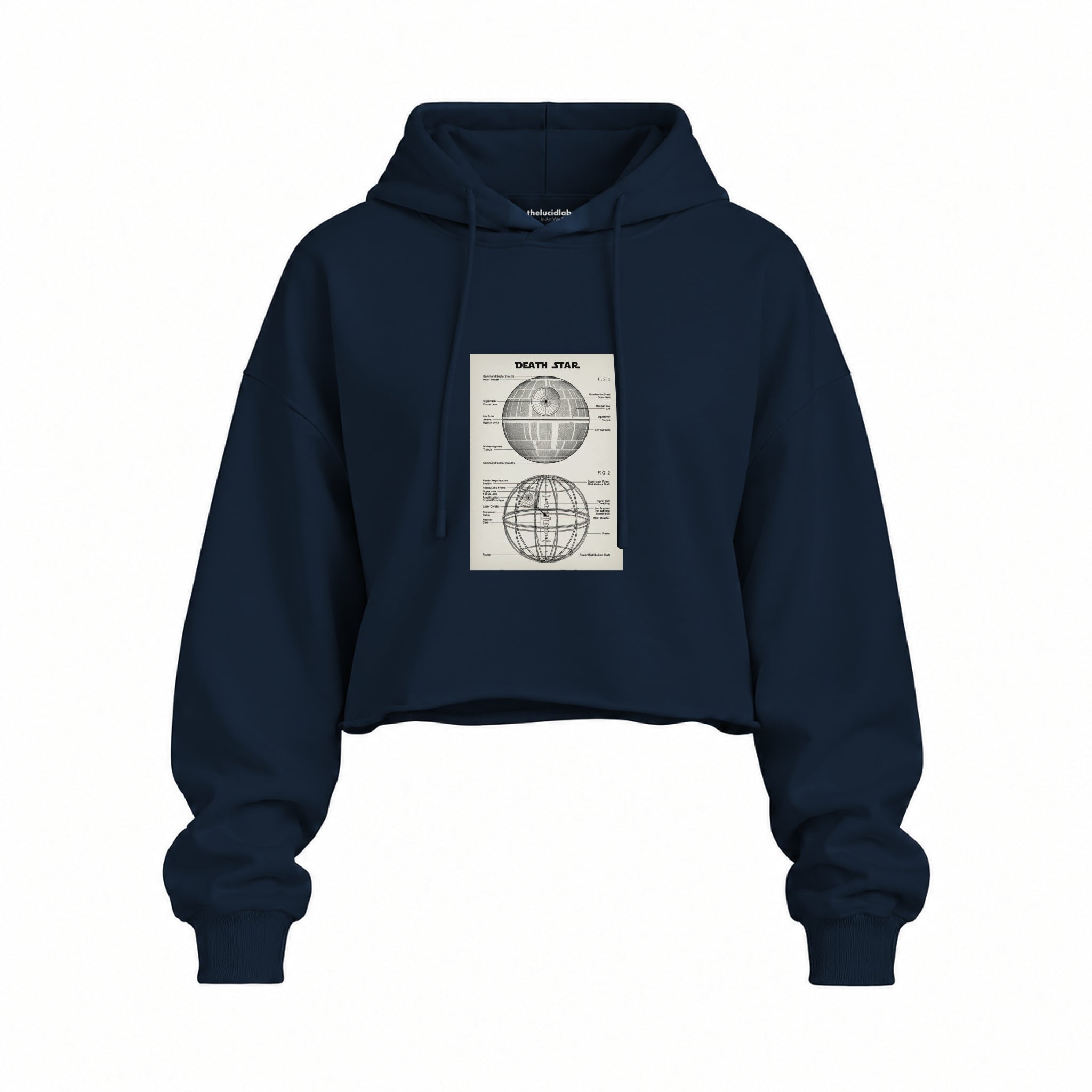 Death Star Oversize Crop Hoodie — Lacivert — Ön baskı