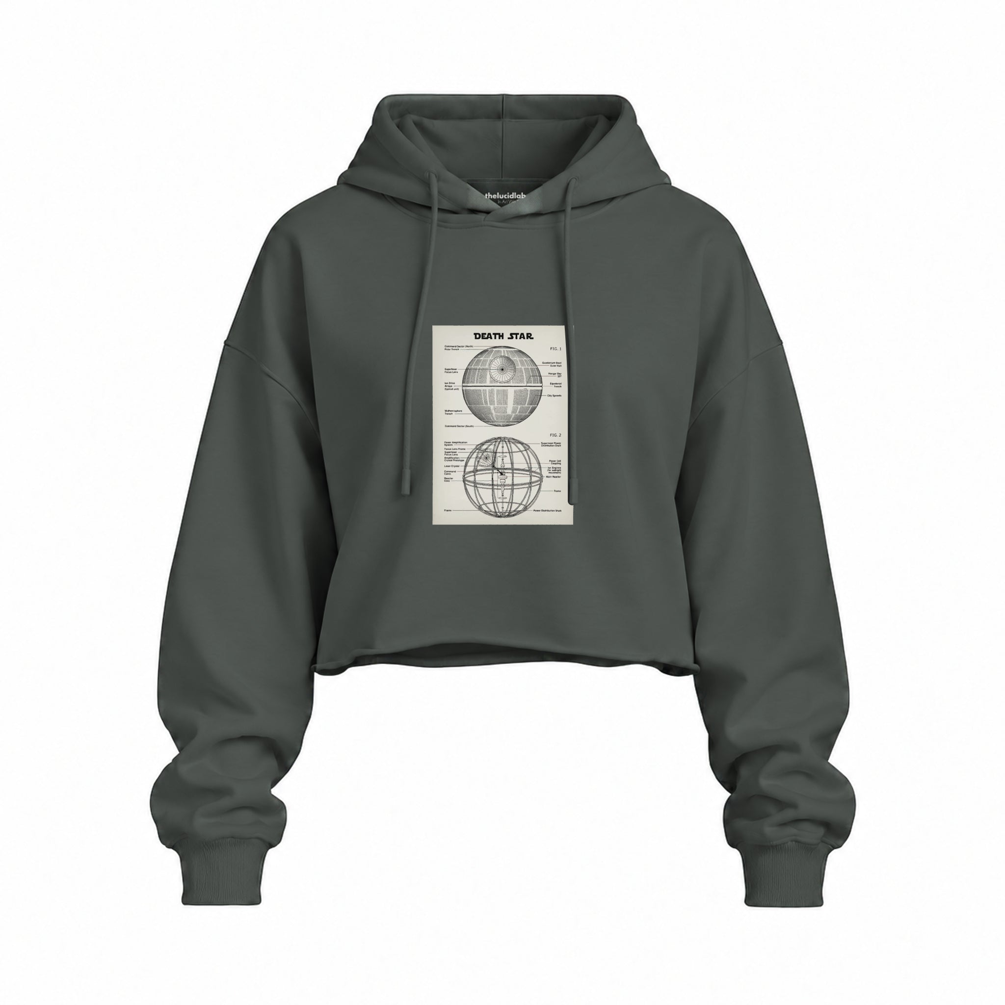 Death Star Oversize Crop Hoodie — Antrasit — Ön baskı