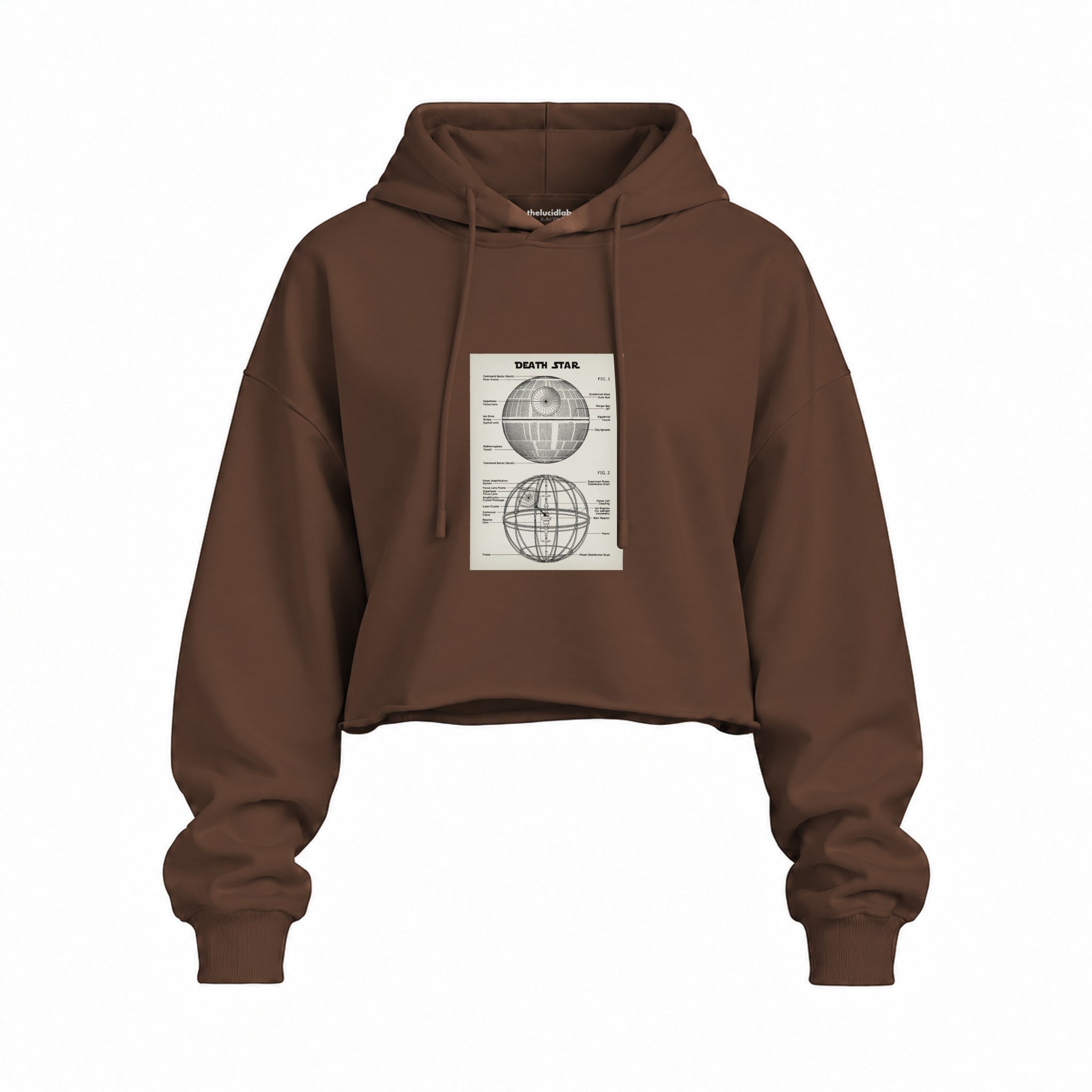 Death Star Oversize Crop Hoodie — Kahverengi — Ön baskı