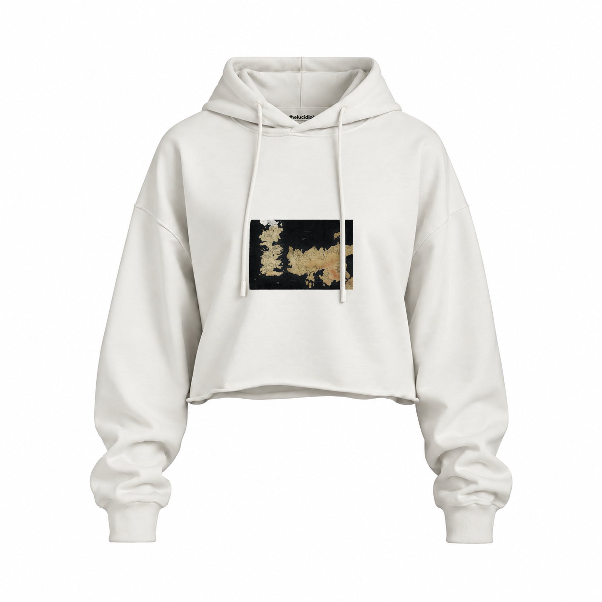 Game Of Thrones Map Oversize Crop Hoodie — Beyaz — Ön baskı