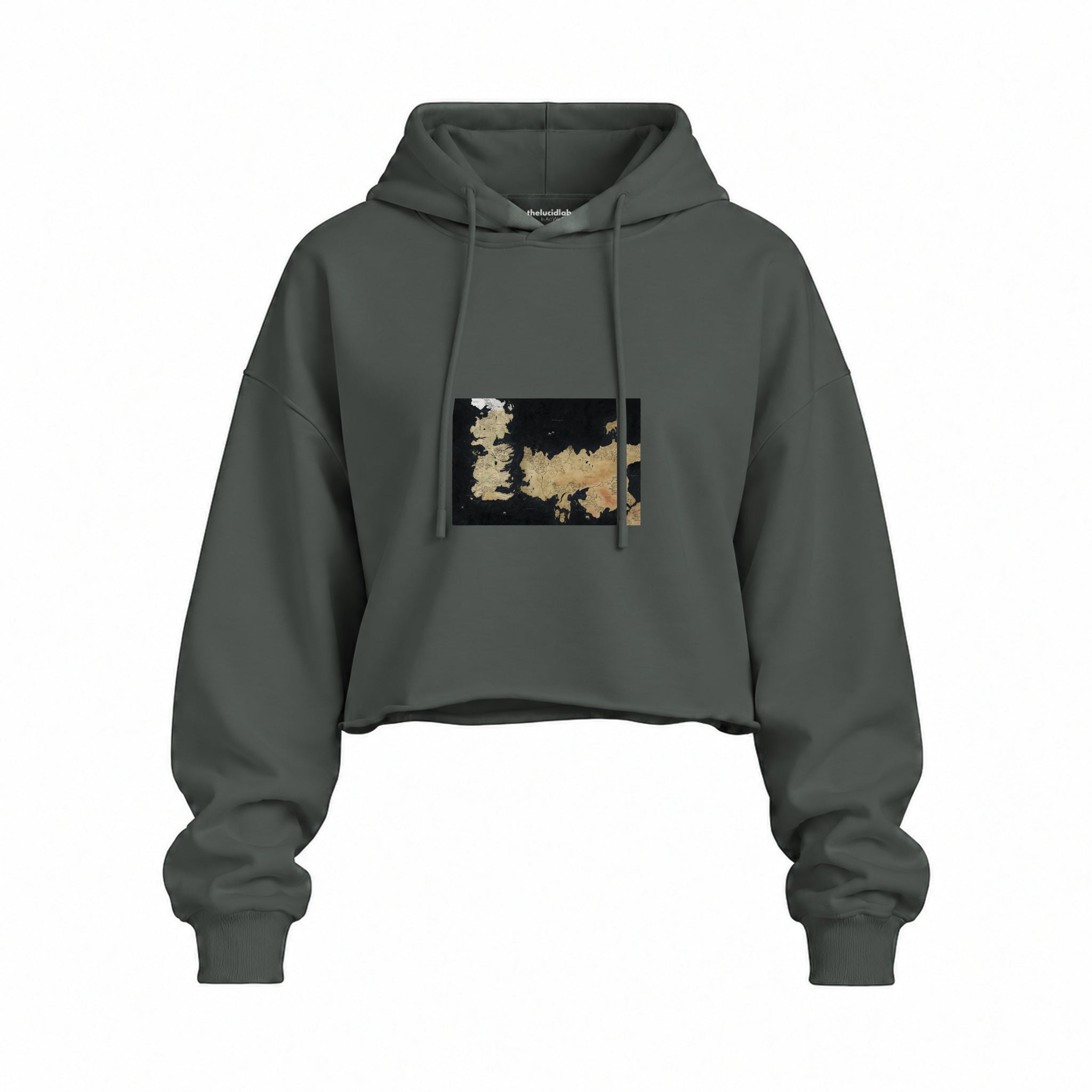 Game Of Thrones Map Oversize Crop Hoodie — Antrasit — Ön baskı