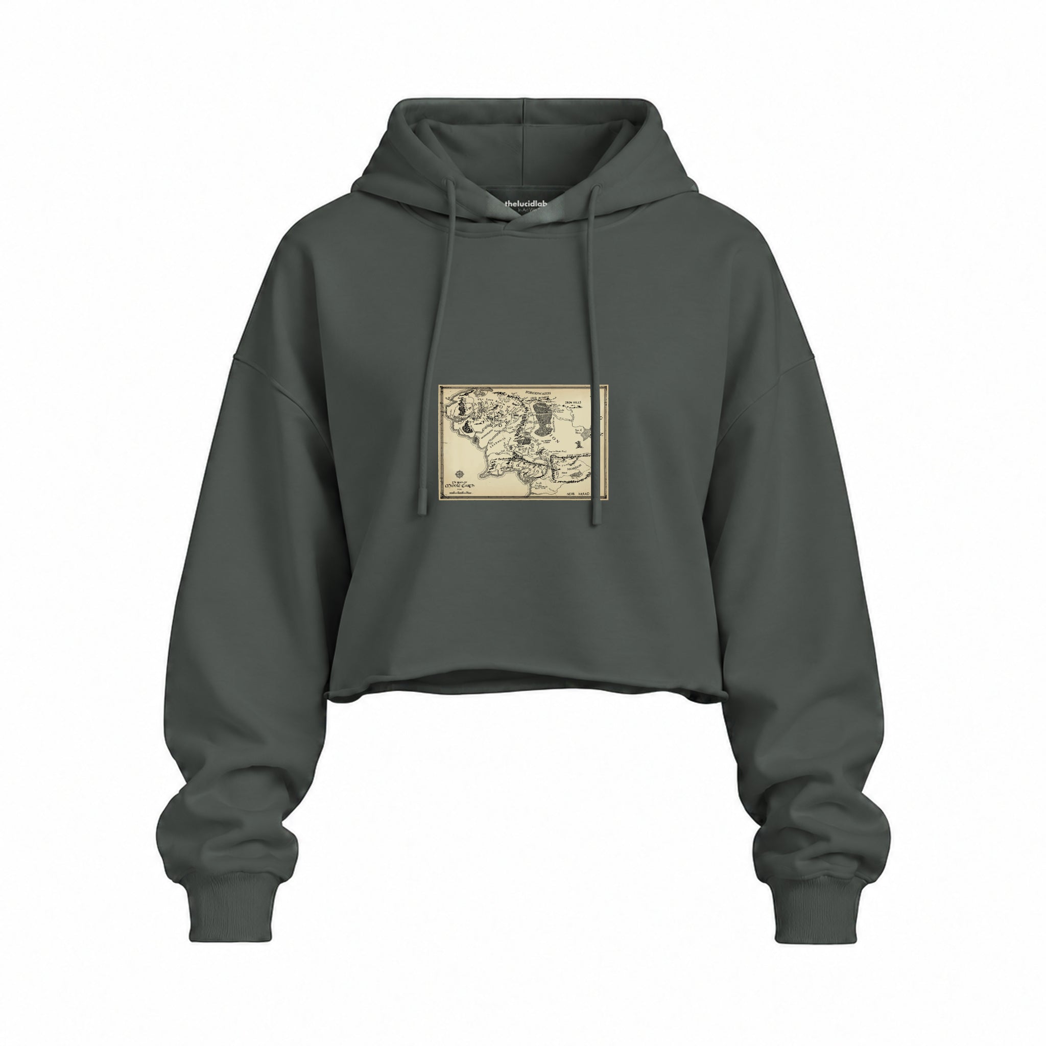Yüzüklerin Efendisi Orta Dünya Haritası - Lord Of The Rings Oversize Crop Hoodie — Antrasit — Ön baskı