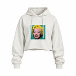 Andy Warhol / Marilyn Monroe Blue Oversize Crop Hoodie — Beyaz — Ön baskı