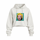 Andy Warhol / Marilyn Monroe Blue Oversize Crop Hoodie — Beyaz — Ön baskı
