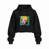 Andy Warhol / Marilyn Monroe Blue Oversize Crop Hoodie — Siyah — Ön baskı