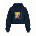Andy Warhol / Marilyn Monroe Blue Oversize Crop Hoodie — Lacivert — Ön baskı