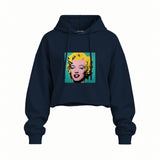 Andy Warhol / Marilyn Monroe Blue Oversize Crop Hoodie — Lacivert — Ön baskı