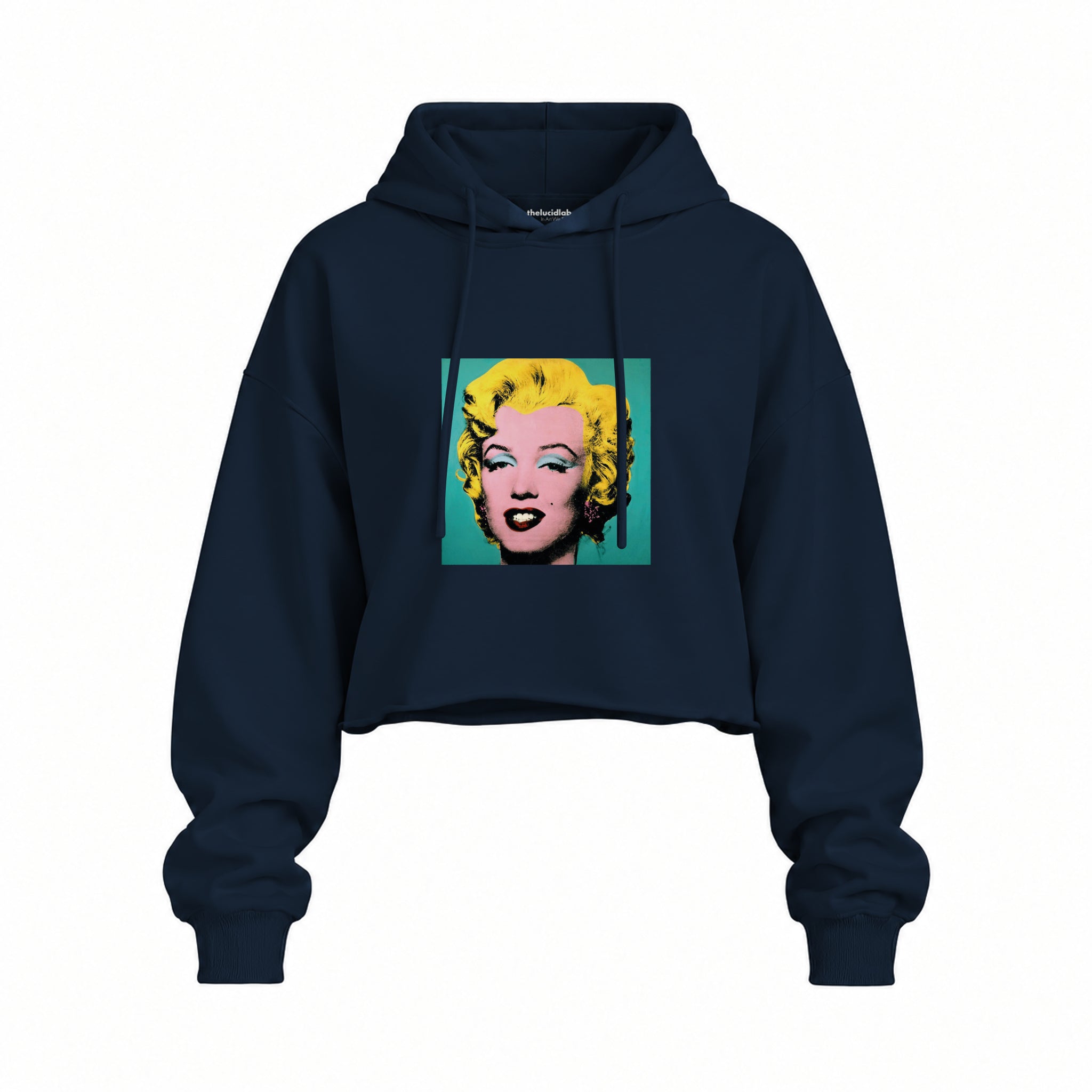 Andy Warhol / Marilyn Monroe Blue Oversize Crop Hoodie — Lacivert — Ön baskı