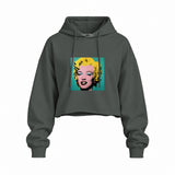 Andy Warhol / Marilyn Monroe Blue Oversize Crop Hoodie — Antrasit — Ön baskı