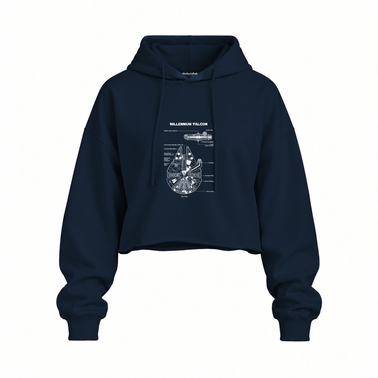 Millennium Falcon Oversize Crop Hoodie — Lacivert — Ön baskı
