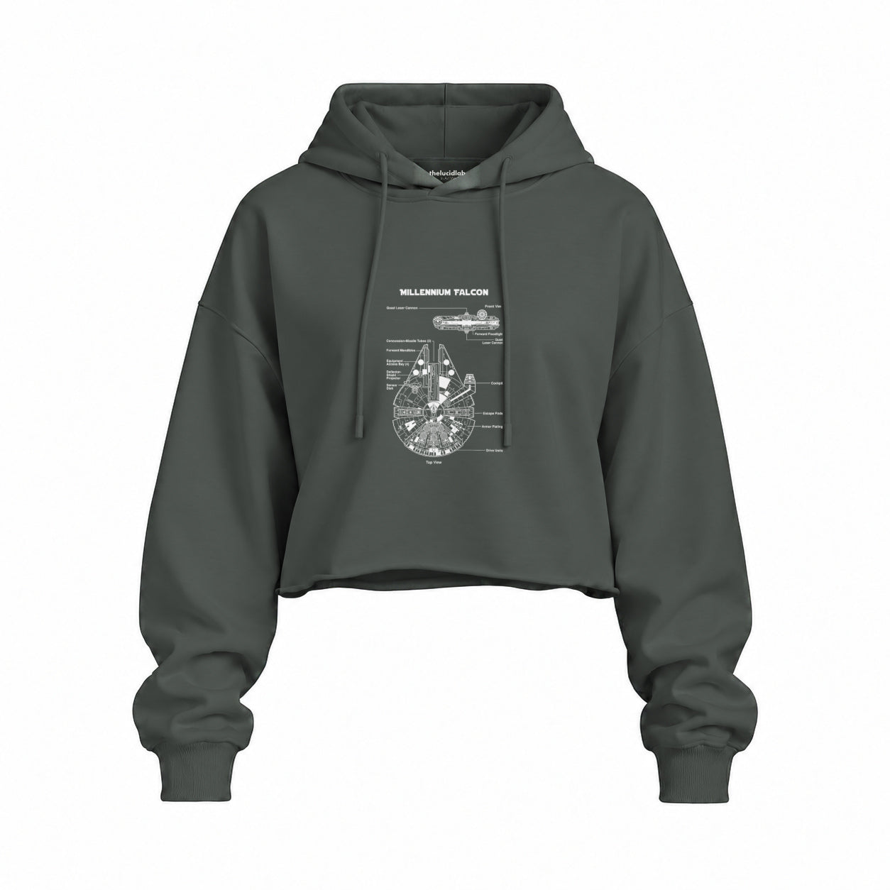 Millennium Falcon Oversize Crop Hoodie — Antrasit — Ön baskı