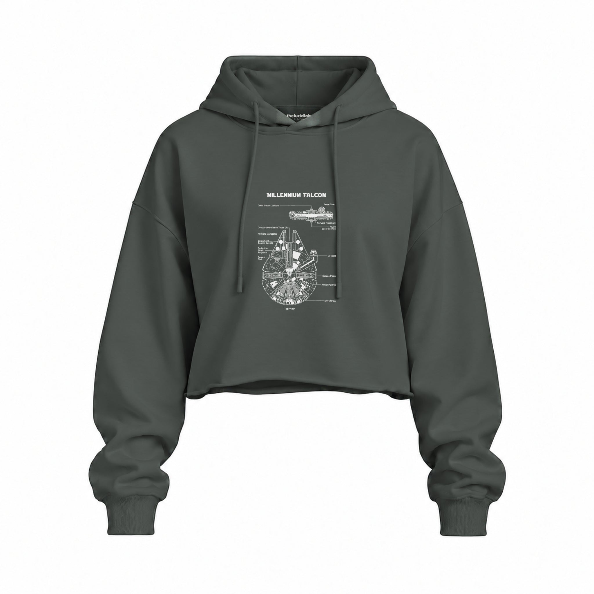 Millennium Falcon Oversize Crop Hoodie — Antrasit — Ön baskı