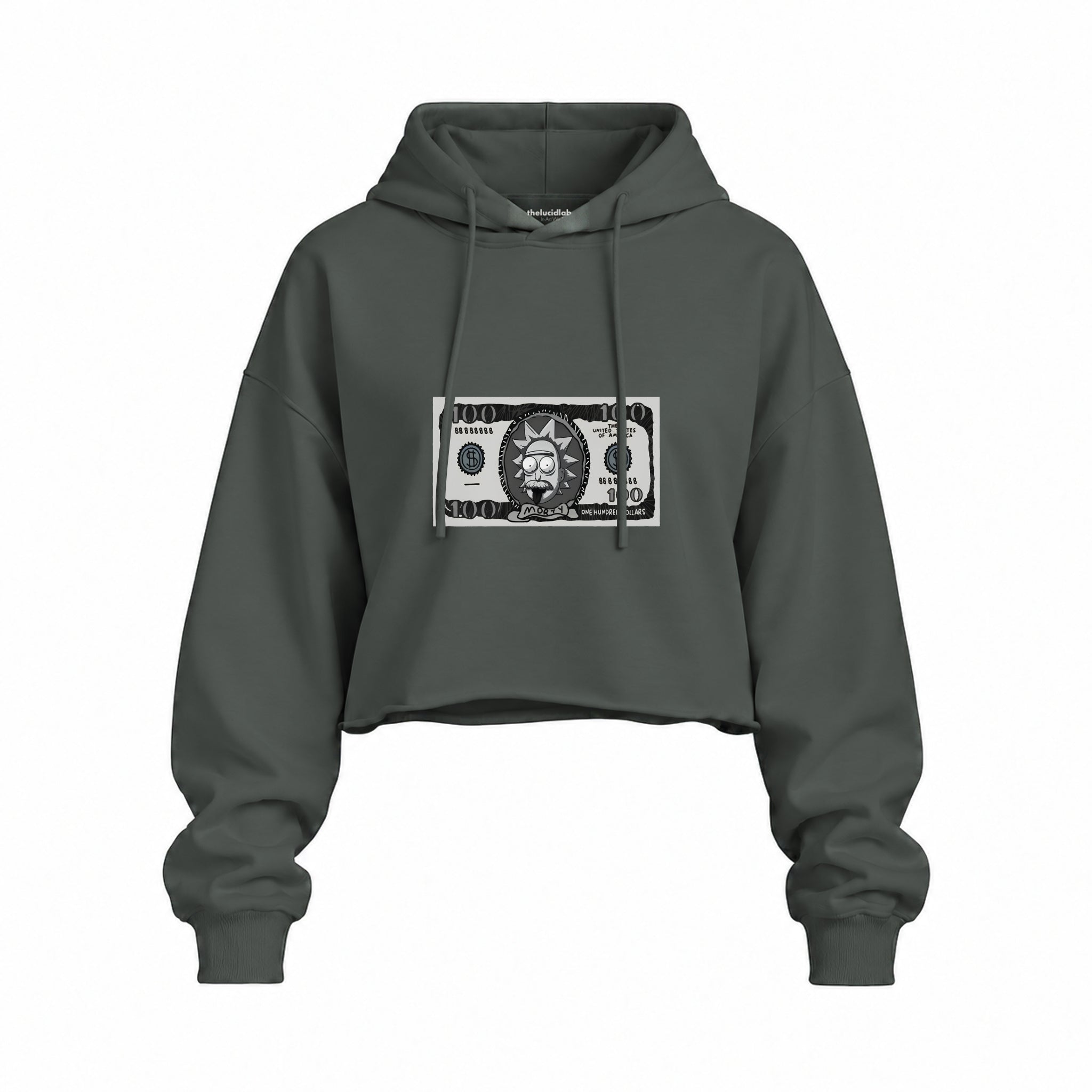 Morty Dollar Oversize Crop Hoodie — Antrasit — Ön baskı