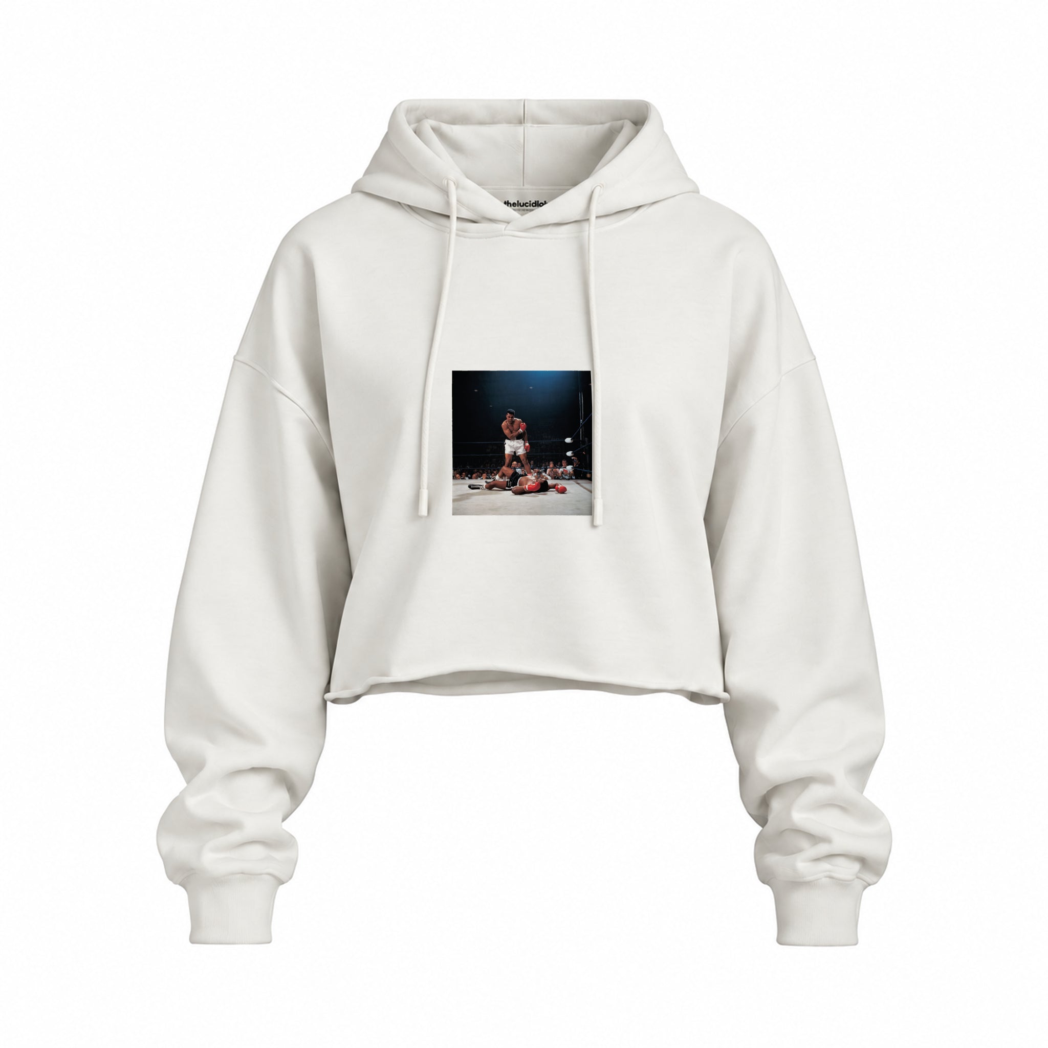 Muhammed Ali And Sonny Liston Usa 1965 Oversize Crop Hoodie — Beyaz — Ön baskı