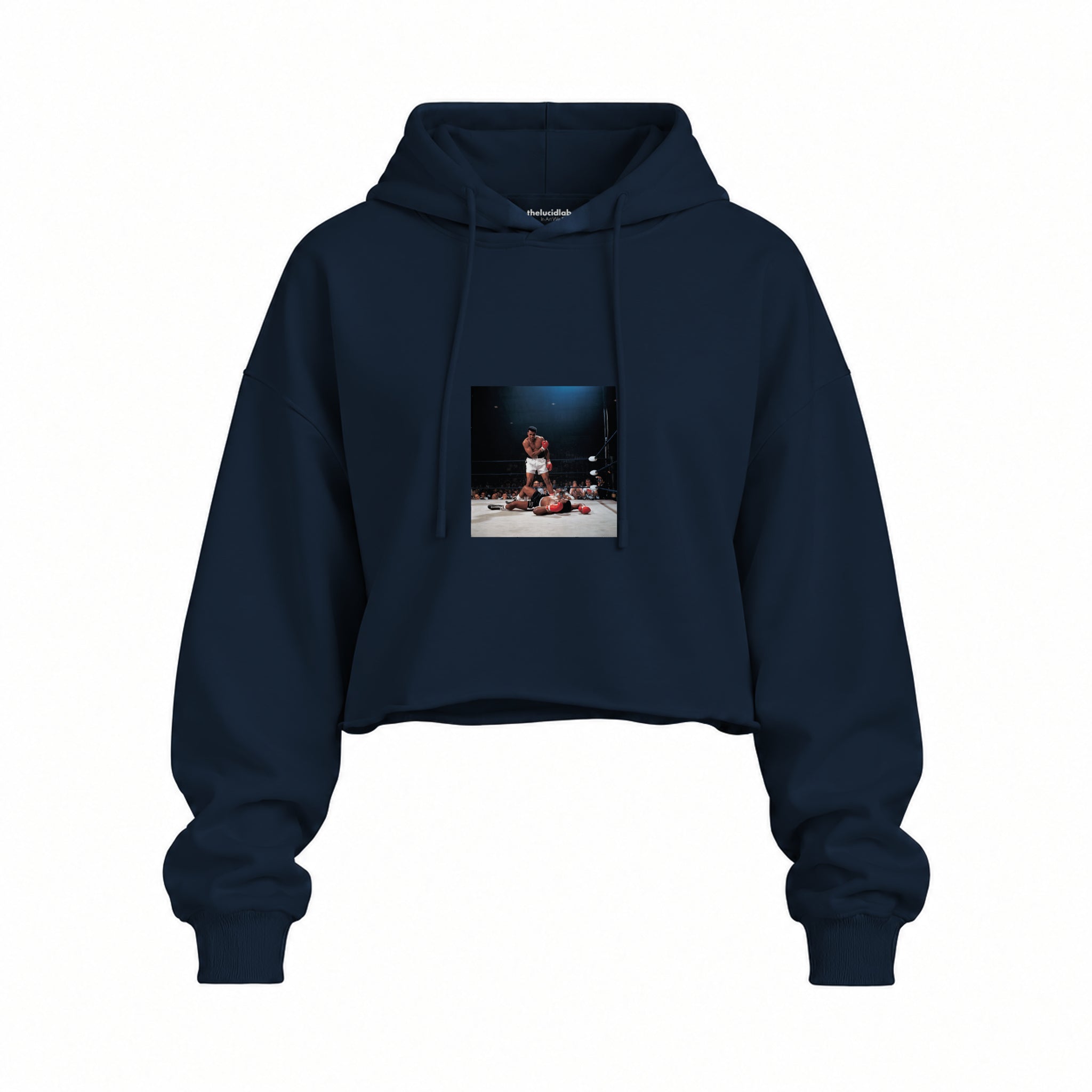Muhammed Ali And Sonny Liston Usa 1965 Oversize Crop Hoodie — Lacivert — Ön baskı