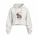 Perspektif Kanagawa Dalgası Oversize Crop Hoodie — Beyaz — Ön baskı