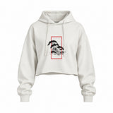 Perspektif Kanagawa Dalgası Oversize Crop Hoodie — Beyaz — Ön baskı