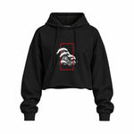 Perspektif Kanagawa Dalgası Oversize Crop Hoodie — Siyah — Ön baskı