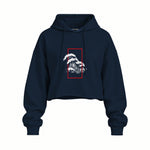 Perspektif Kanagawa Dalgası Oversize Crop Hoodie — Lacivert — Ön baskı