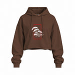 Perspektif Kanagawa Dalgası Oversize Crop Hoodie — Kahverengi — Ön baskı