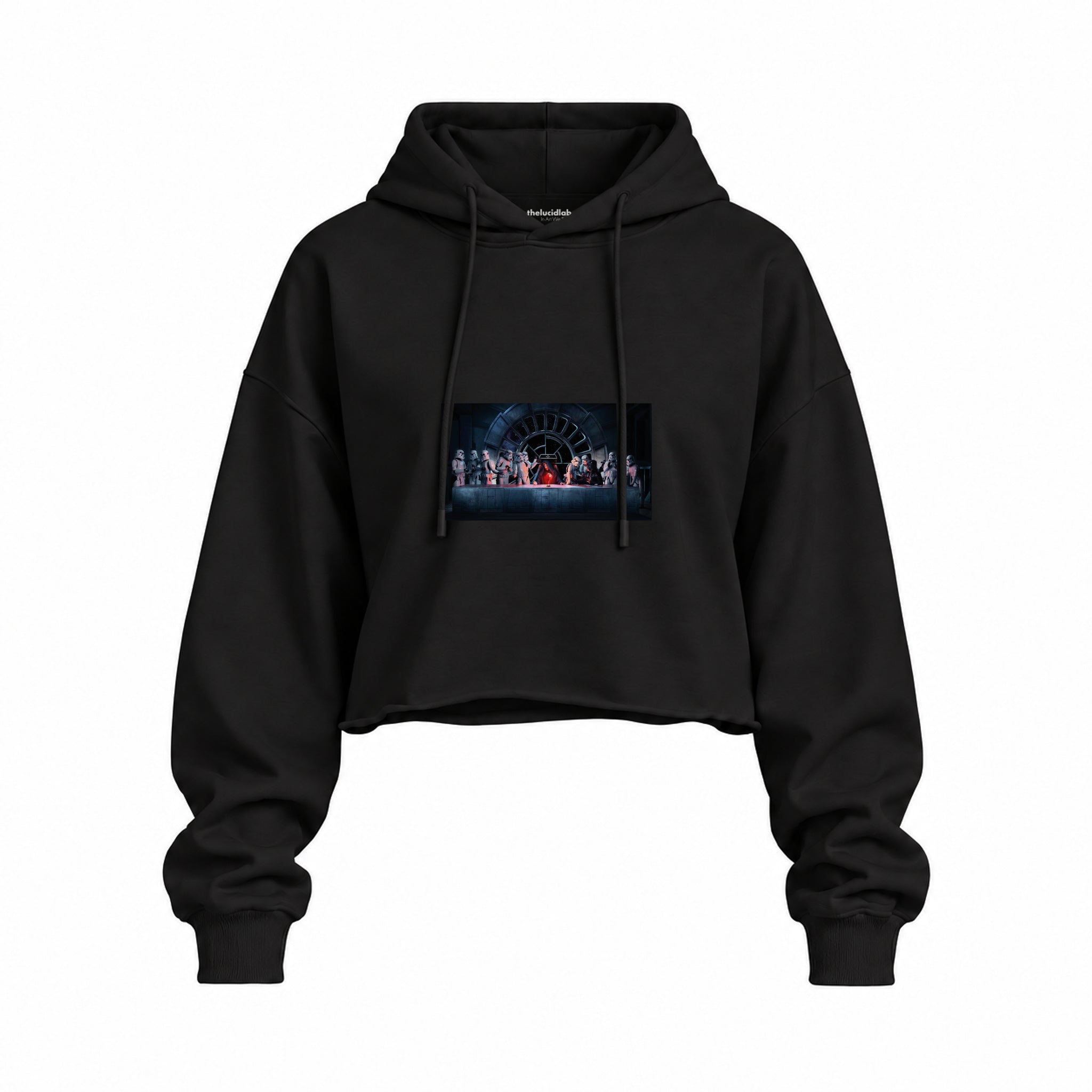 Star Wars Last Supper Oversize Crop Hoodie — Siyah — Ön baskı