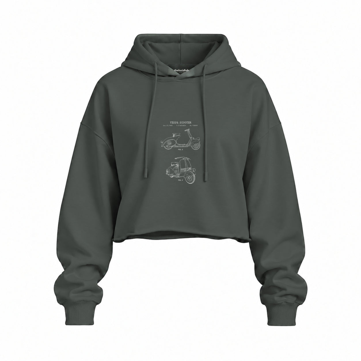 Vespa Oversize Crop Hoodie — Antrasit — Ön baskı